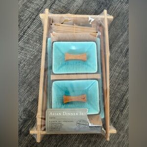 World Market 8 pc Asian Dinner Set Aqua Blue Sushi Traditional Dining